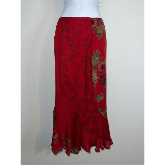 Chicos Red Midi Mermaid Tiered Silk Skirt sz 1 - Picture 1 of 8
